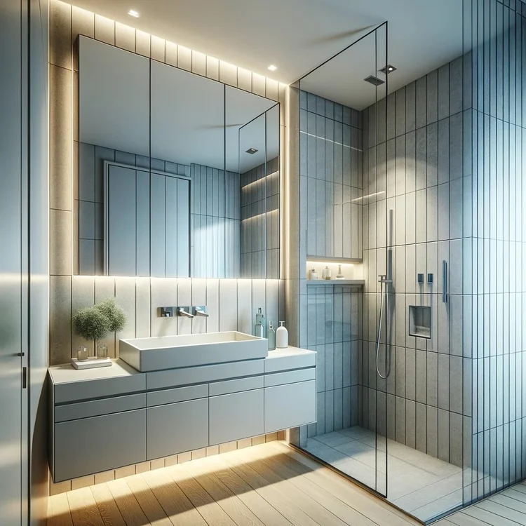 dall·e+2024 03 02+17.17.19+ +a+compact+bathroom+featuring+a+large+frameless+mirror+over+the+sink,+a+glass+shower+enclosure,+and+sleek,+floating+vanity+